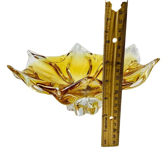 Flower Shaped Amber Art Glass Candy Vase - Picture 7 of 7